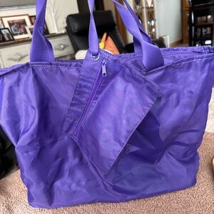 🔅5/$20 Purple Nylon Zip Tote Bag w/ Matching Zip Pouch – Lightweight Travel Gym